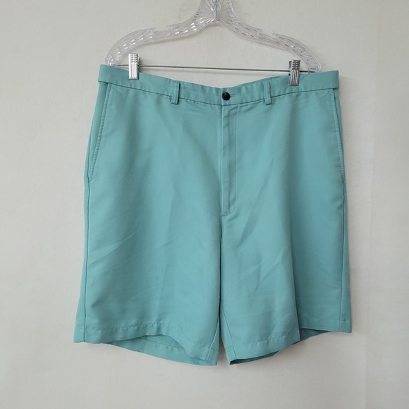 Haggar Other - Haggar Flat Front Shorts Mens 38 Teal Blue Expandable Waist Polyester 8.5in Golf